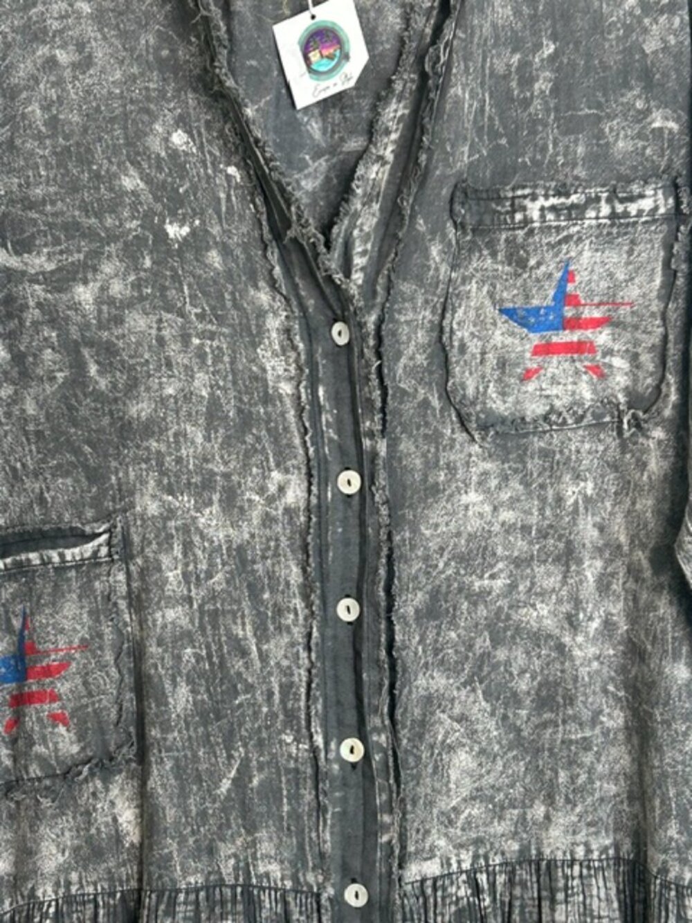 A Rare Bird Black Freedom Acid Wash Black Denim Drop Waist Dress Duster Jacket - Picture 4 of 16